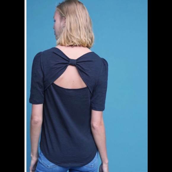 Anthropologie meadow rue blue bow back top - Picture 2 of 5